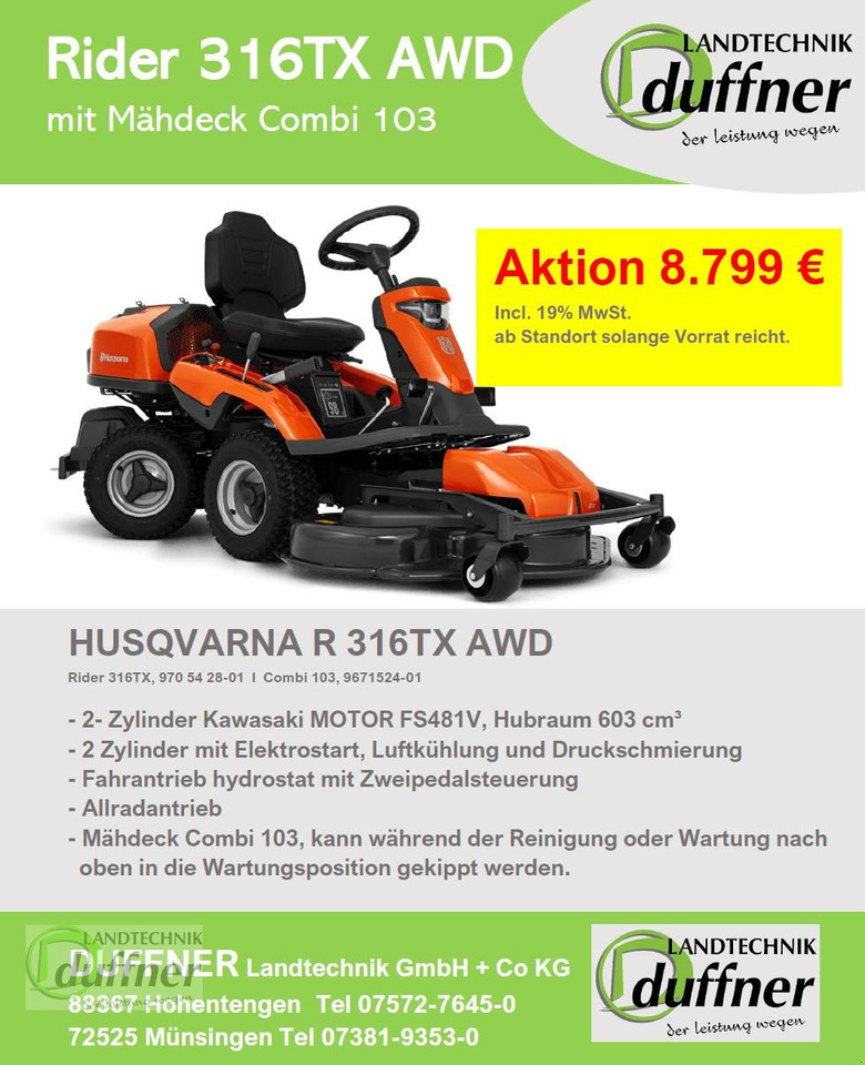 Husqvarna Rider 316TX AWD Allrad - Газонокосилка: фото 1 Husqvarna Rider 316TX AWD Allrad - Газонокосилка: фото 1
