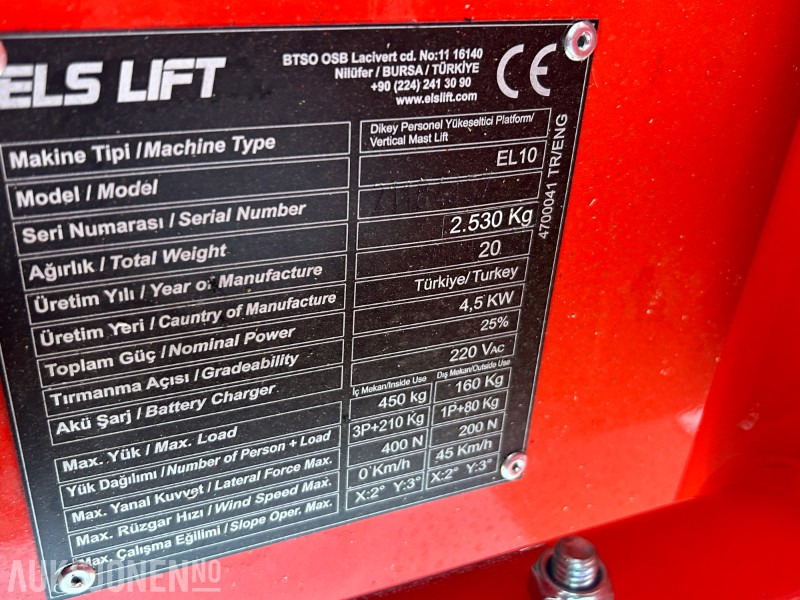 Подъёмник 2021 ELS LIFT EL10 sakselift - KUN 1,2 timer - nye batterier: фото 9